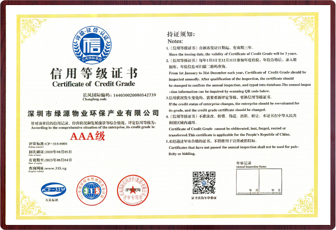AAA级信用等级证书