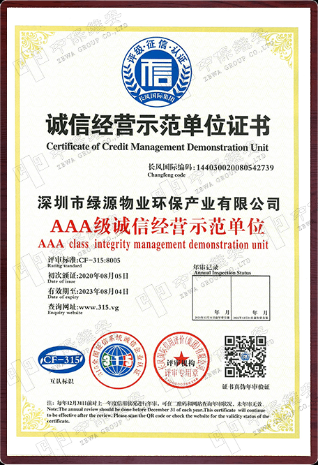 AAA级诚信经营示范单位